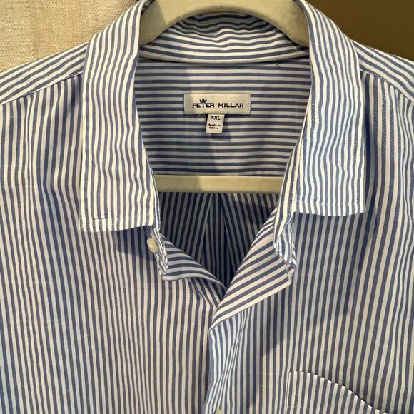 Peter Millar Men's Shirt Blue & White Striped Long Sleeve button Down, Size XXL - Picture 2 of 10